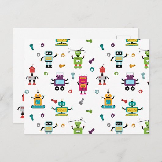 Schattige veelkleurig Robots Kinder Robot Pattern Briefkaart (Voorkant / Achterkant)