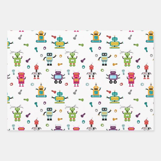 Schattige veelkleurig Robots Kinder Robot Pattern Inpakpapier Vel (Voorkant 2)