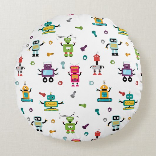 Schattige veelkleurig Robots Kinder Robot Pattern Rond Kussen (Voorkant)