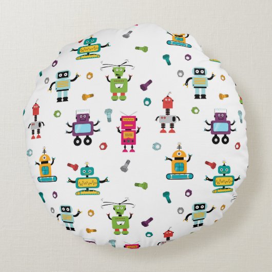 Schattige veelkleurig Robots Kinder Robot Pattern Rond Kussen (Achterkant)