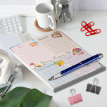 Schattige veelkleurige boodschappenlijst notitieblok<br><div class="desc">Dit notitieblok is voorzien van een charmerend ontwerp van een boodschappenlijstje met een veelkleurig achtergrondthema. De gestippelde lijnen verstrekken een geschikte gids voor het houden van uw nota's goed en georganiseerd. Dit notitieblok is ideaal voor het samenvoegen van maaltijdideeën, herinneringen of boodschappenlijsten, en is een stijlvolle en praktische aanvulling op...</div>
