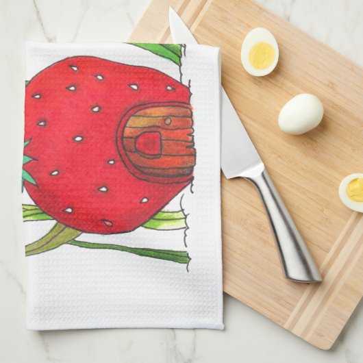 schattige veldmuis en grote rode aardbeienhuis theedoek (Quarter Fold)