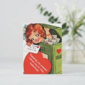 Schattige veranderd  meisje in brievenbus Valentij Feestdagenkaart (Staand voorkant)