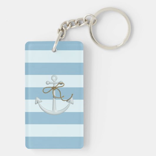 Schattige verankering op lichtblauwe en witte stre sleutelhanger (achterkant)