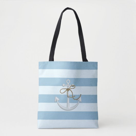 Schattige verankering op lichtblauwe en witte stre tote bag (Voorkant)