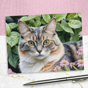 Schattige Verdunde Schildpad Tortie Kat In Tuin Briefkaart