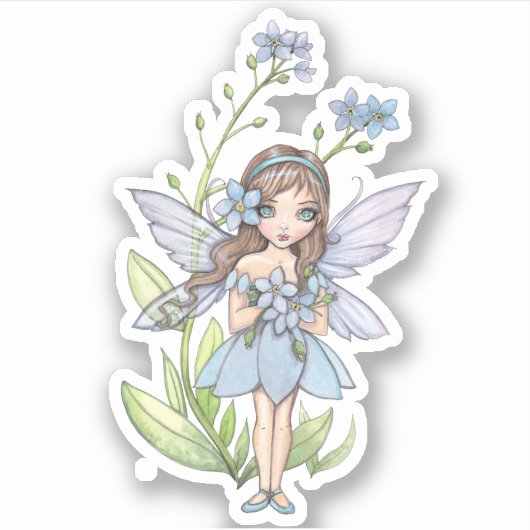 Schattige Vergeet-mij-nietje Sprookjesillustratie Sticker (Voorkant)
