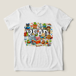 Schattige Verhalenboek Dier Karakters LEES Kindere Tri-Blend Shirt