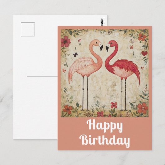 Schattige Verjaardag Aquarel Roze Flamingo Briefkaart (Voorkant / Achterkant)