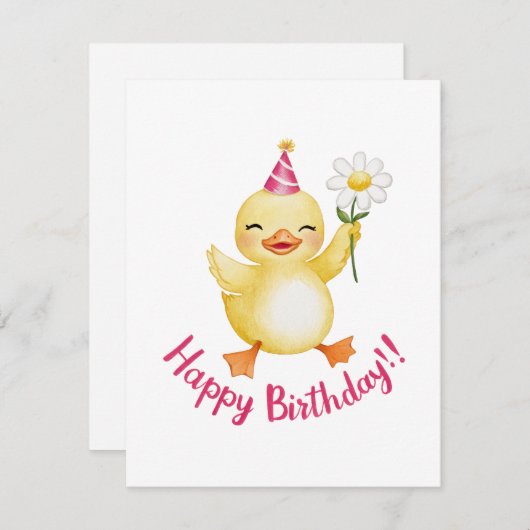 Schattige Verjaardag Chick Design met Daisy Feestdagenkaart (Voorkant / Achterkant)