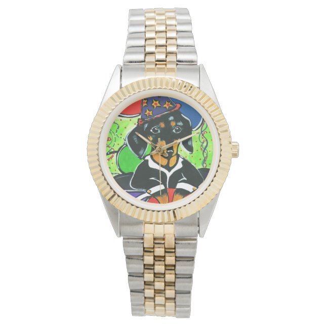 Schattige verjaardag Dachshund  Horloge (Voorkant)