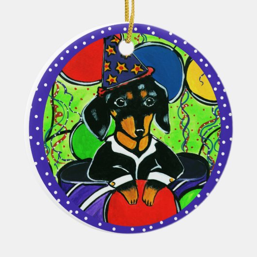 Schattige Verjaardag Dachshund Keramisch Ornament (Voorkant)
