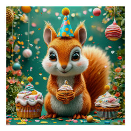 Schattige Verjaardag Eekhoorn Perfect Poster