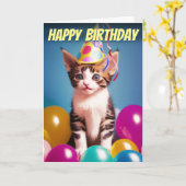 Schattige Verjaardag Kitten & Feest Pet Verjaardag Kaart (Gele Bloem)