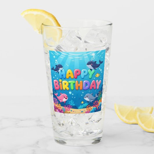 Schattige Verjaardag nautische dolfijn Glas (Voorkant ijs)