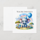 Schattige Verjaardag Olifant in Blue Party Pet Kaart (Voorkant / Achterkant)