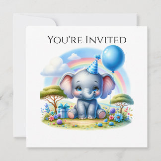 Schattige Verjaardag Olifant in Blue Party Pet Kaart