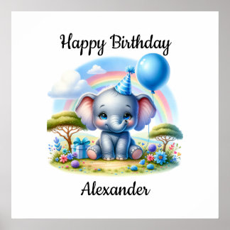 Schattige Verjaardag Olifant in Blue Party Pet Poster