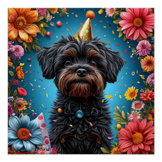 Schattige Verjaardag Party Pet Puppy Perfect Poster (Voorkant)