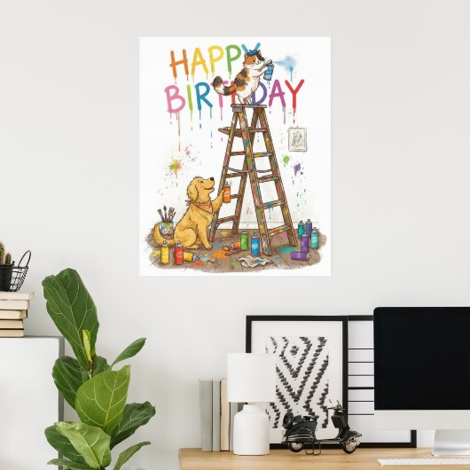 Schattige Verjaardag Poster (Thuiskantoor)