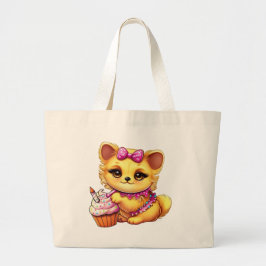 Schattige Verjaardag Puppy met Cupcake Grote Tote Bag