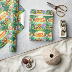 Schattige verjaardag safari thema cadeaupapier