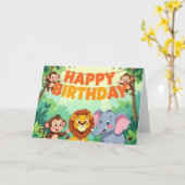 Schattige verjaardag safari thema kaart (Gele Bloem)