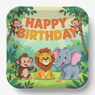 Schattige verjaardag safari thema papieren bordje