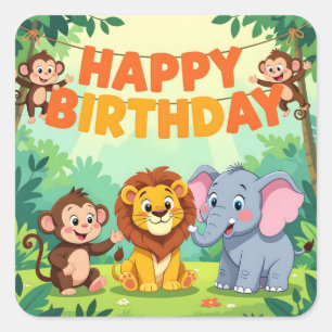Schattige verjaardag safari thema vierkante sticker