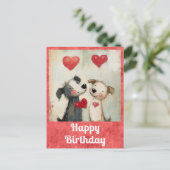 Schattige Verjaardag Waterverf Puppy Hond Hart Briefkaart (Staand voorkant)