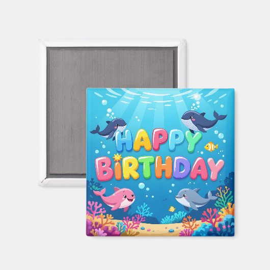 Schattige verjaardag zee dolfijn magneet (Voorkant / Achterkant)