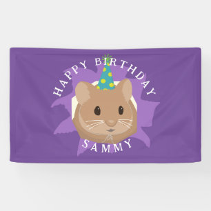 Schattige verjaardaghamster die door gat gluurt spandoek