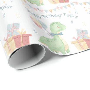 Schattige Verjaardags Dinosaurus Feestje Cadeaupapier