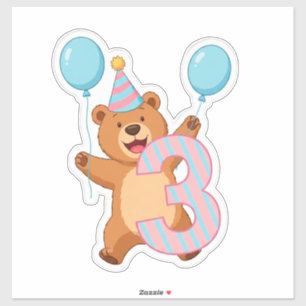 Schattige verjaardagsbeer met feesthoed en ballonn sticker