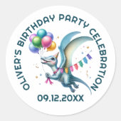Schattige verjaardagsdinosaurus ronde sticker (Voorkant)