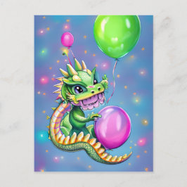 Schattige Verjaardagsdraak met Ballonnen Briefkaart