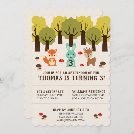 Schattige Verjaardagsfeest van het Bos van het Bos Kaart (Voorkant / Achterkant)