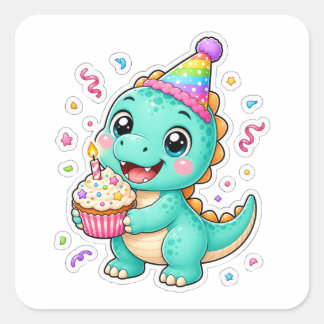 Schattige verjaardagsfeestje Dinosaur Art Vierkante Sticker