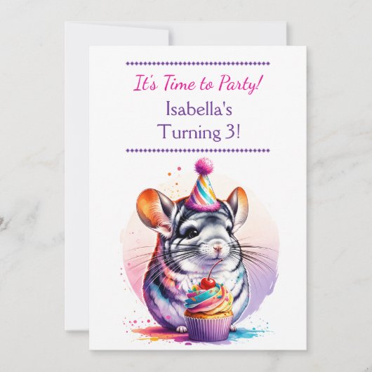 Schattige verjaardagsfeestje met Chinchilla-thema Kaart (Voorkant)