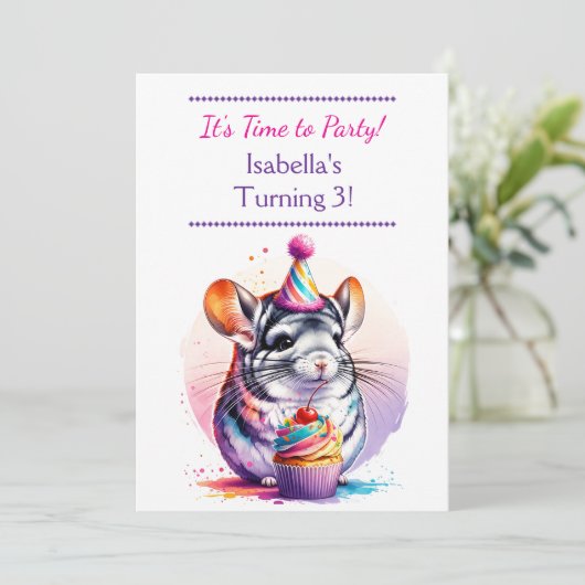 Schattige verjaardagsfeestje met Chinchilla-thema Kaart (Staand voorkant)