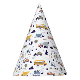 Schattige verjaardagsfeestje voor bouwvoertuigen feesthoedjes