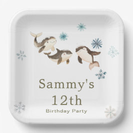 Schattige verjaardagsfeestje voor de Arctische win Papieren Bordje