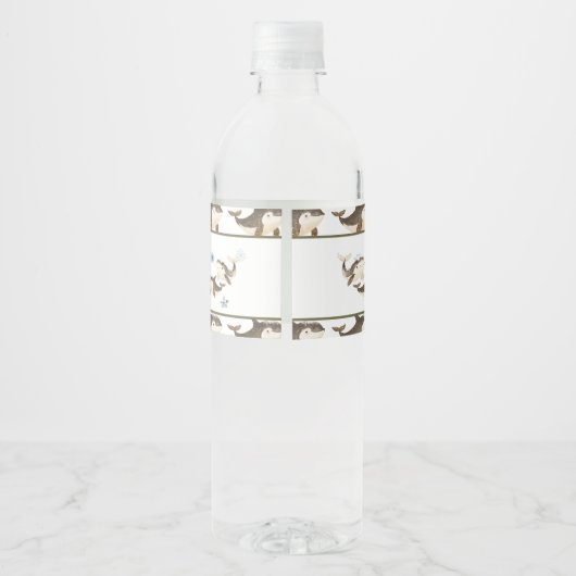 Schattige verjaardagsfeestje voor de Arctische win Waterfles Etiket (Achterkant)