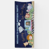 Schattige verjaardagsfeestje voor treinmotor spandoek (Verticaal)