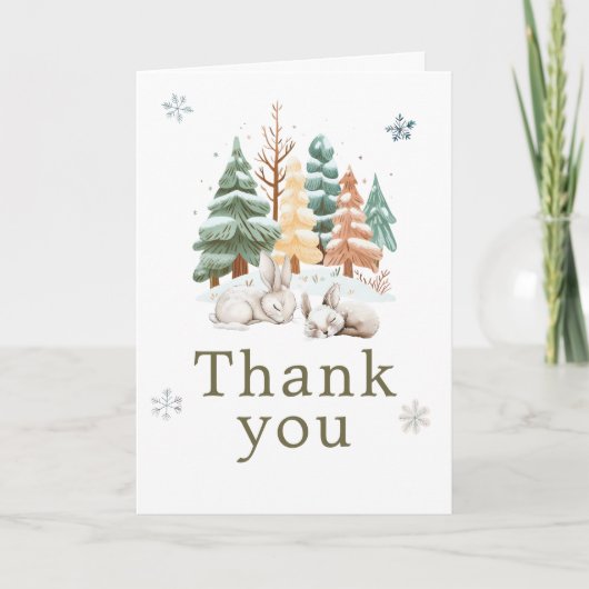 Schattige verjaardagsfeestje voor winterkonijnen bedankkaart (Voorkant)