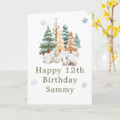 Schattige verjaardagsfeestje voor winterkonijnen kaart (Gele Bloem)