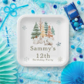 Schattige verjaardagsfeestje voor winterkonijnen papieren bordje (Feest)