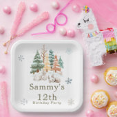 Schattige verjaardagsfeestje voor winterkonijnen papieren bordje (Feest)