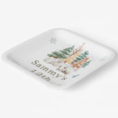 Schattige verjaardagsfeestje voor winterkonijnen papieren bordje (Gebogen)