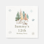 Schattige verjaardagsfeestje voor winterkonijnen servet (Voorkant)